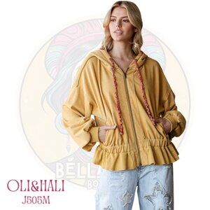 J505M OLI & HALI Mustard Soft Washed Zip Oversized Hoodie Jacket